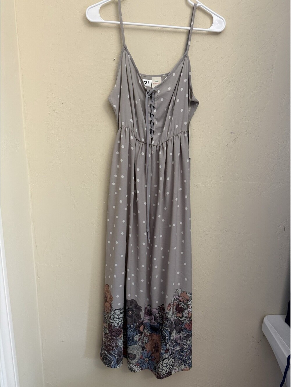 Hummingbird Womens S Spaghetti Strap Polka Dot And Flowers Dress